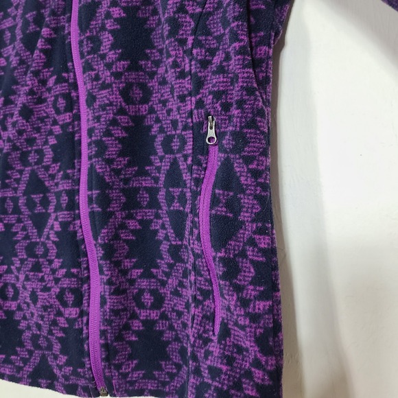 Columbia Purple Black Geometric Fleece S Full Zip Jacket Granola Girl Winter - Picture 4 of 11